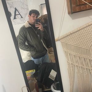 Vintage forest green jacket. Faux shearling hipster jacket size adult S